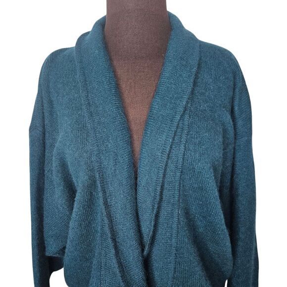 Vintage EXPRESS Angora Blend Cardigan Sweater Large Teal Green Preppy Academia - Picture 2 of 7